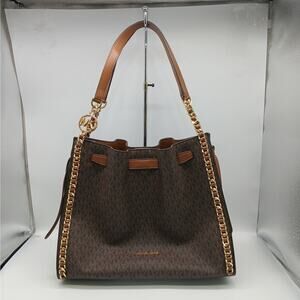 Michael Kors Large Mina Signature Logo Chain Shoulder Bag Handbag Teacher Brown